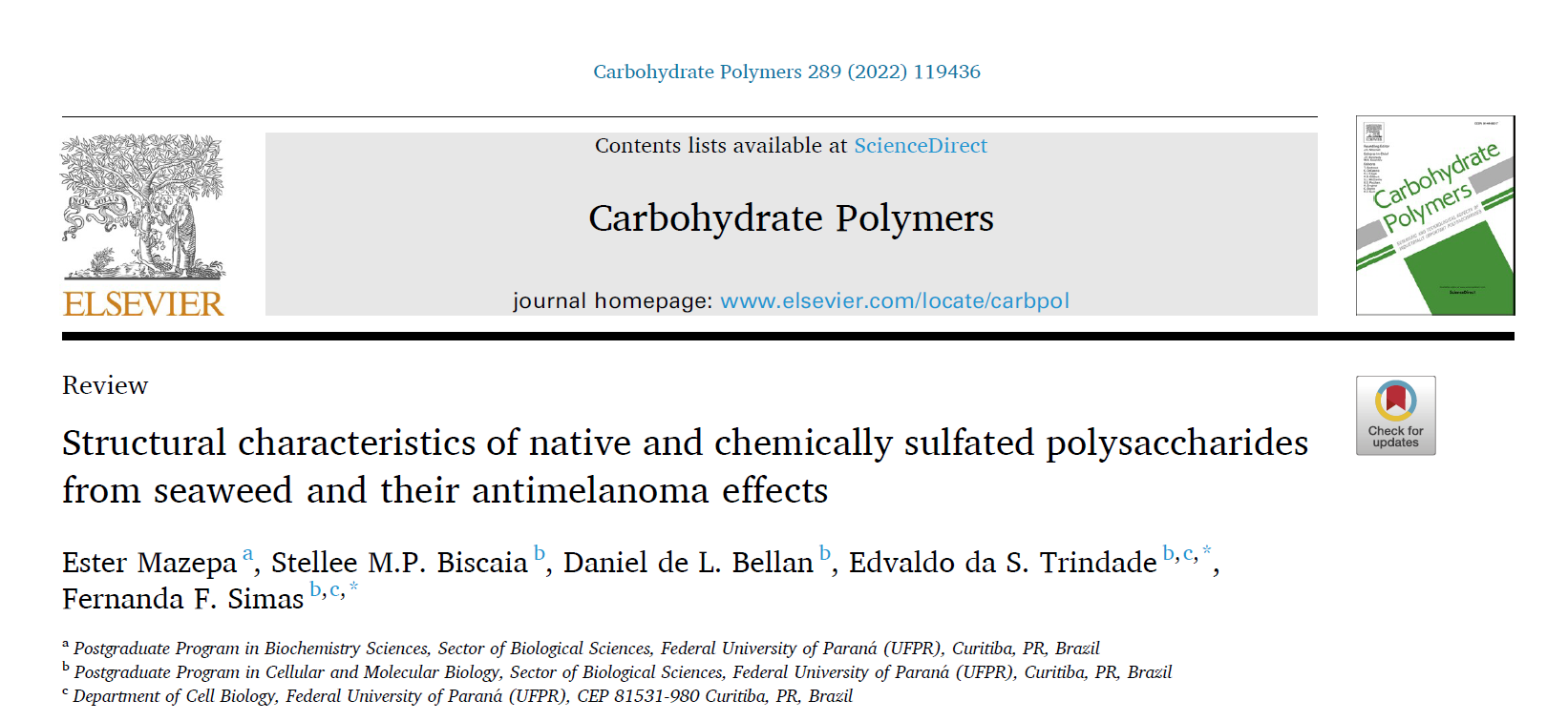 New review published on sulphated polysaccharides effects on melanoma!